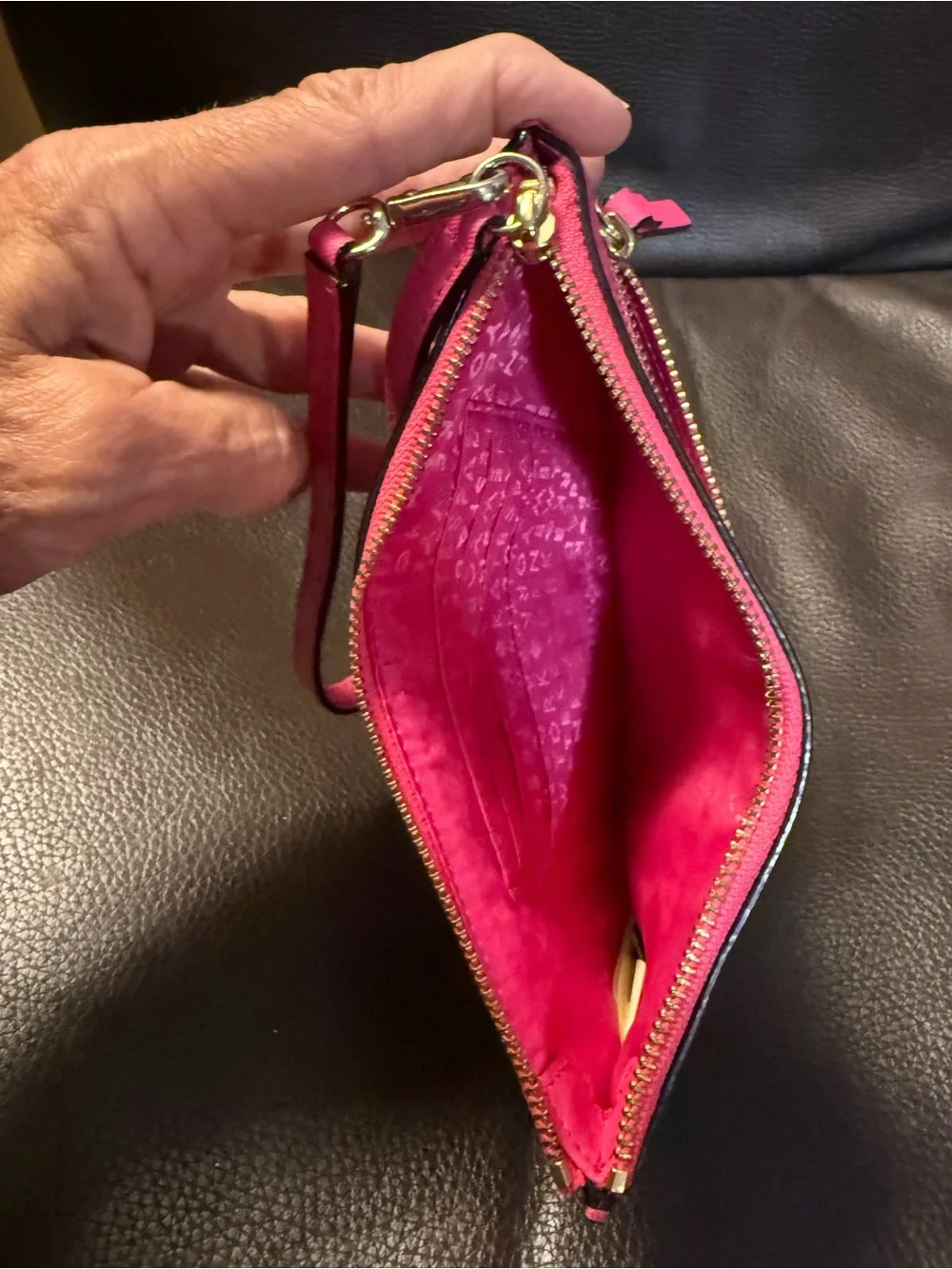 kate spade Hot Pink Saffiano Wristlet Clutch with Gold Hardware